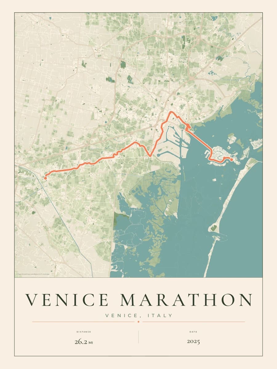 Venice Marathon route poster preview in the Parkland artwork style