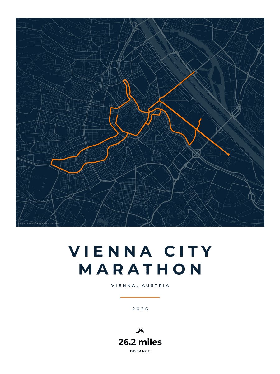 Vienna City Marathon route poster preview in the Race Blueprint artwork style