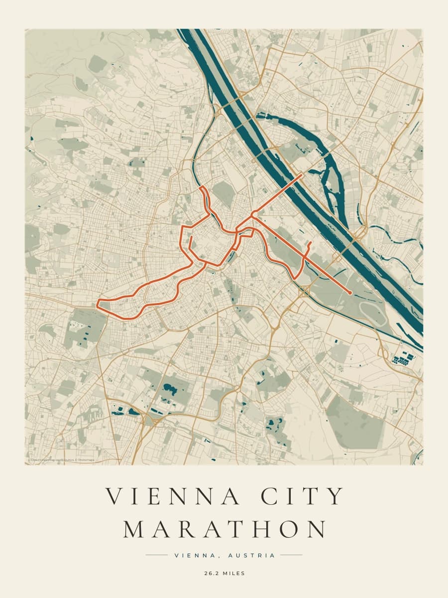 Vienna City Marathon route poster preview in the Coastal Atlas artwork style