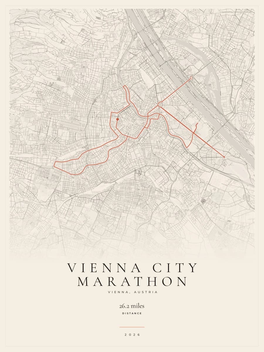 Vienna City Marathon route poster preview in the Gallery Mono artwork style