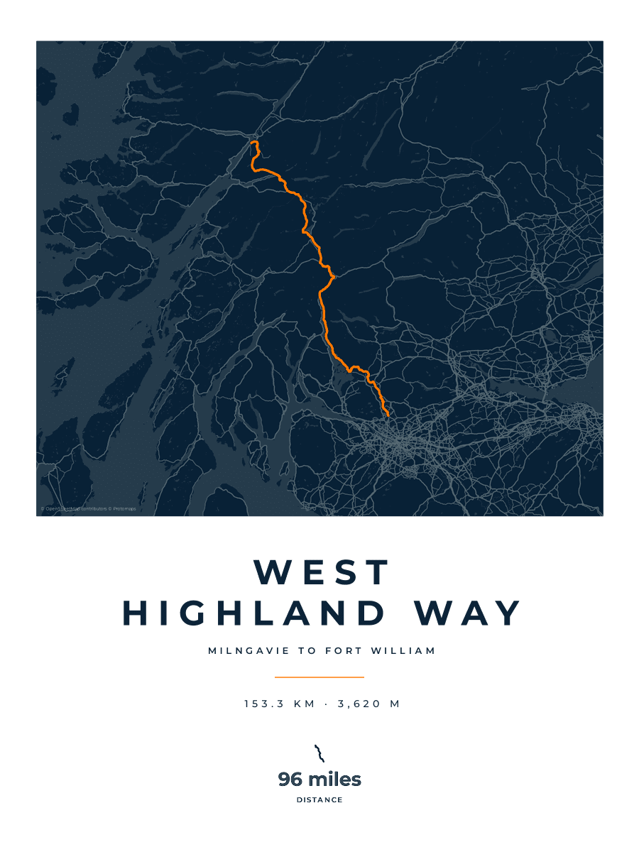 West Highland Way route map poster preview in the Race Blueprint artwork style