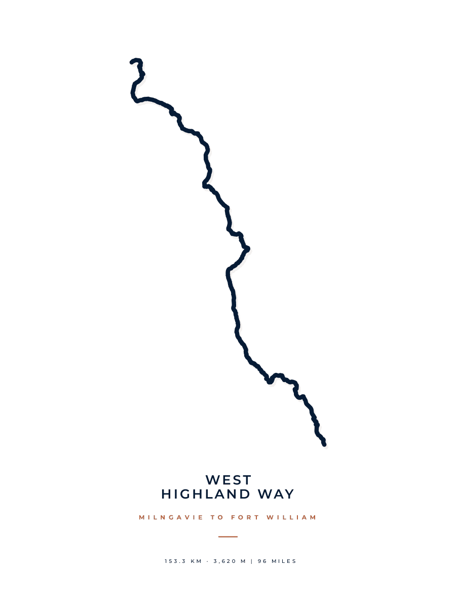 West Highland Way route map poster preview in the Minimal artwork style
