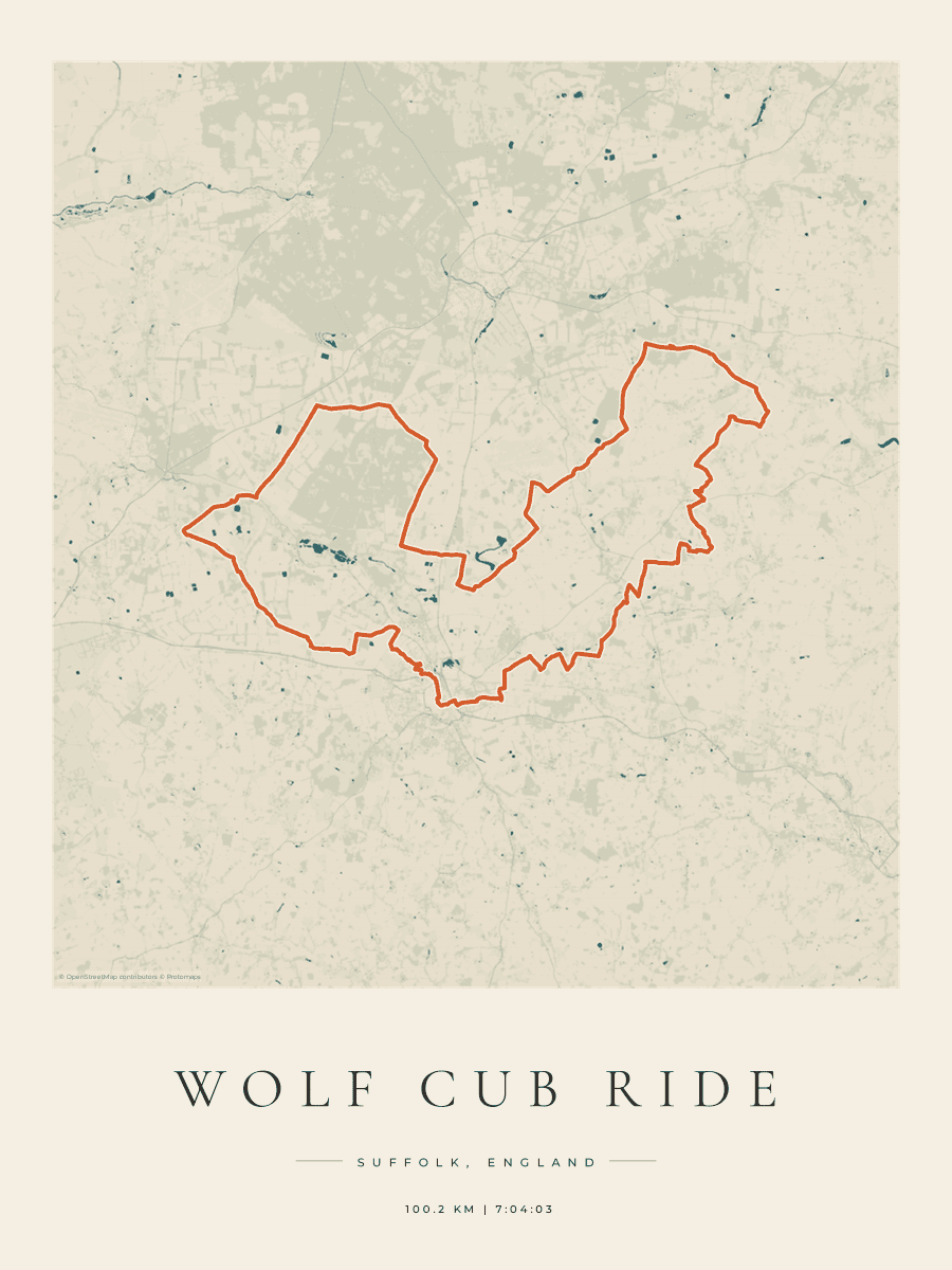 Route Into Art poster render for the Wolf Cub cycling route in the Coastal Atlas artwork style