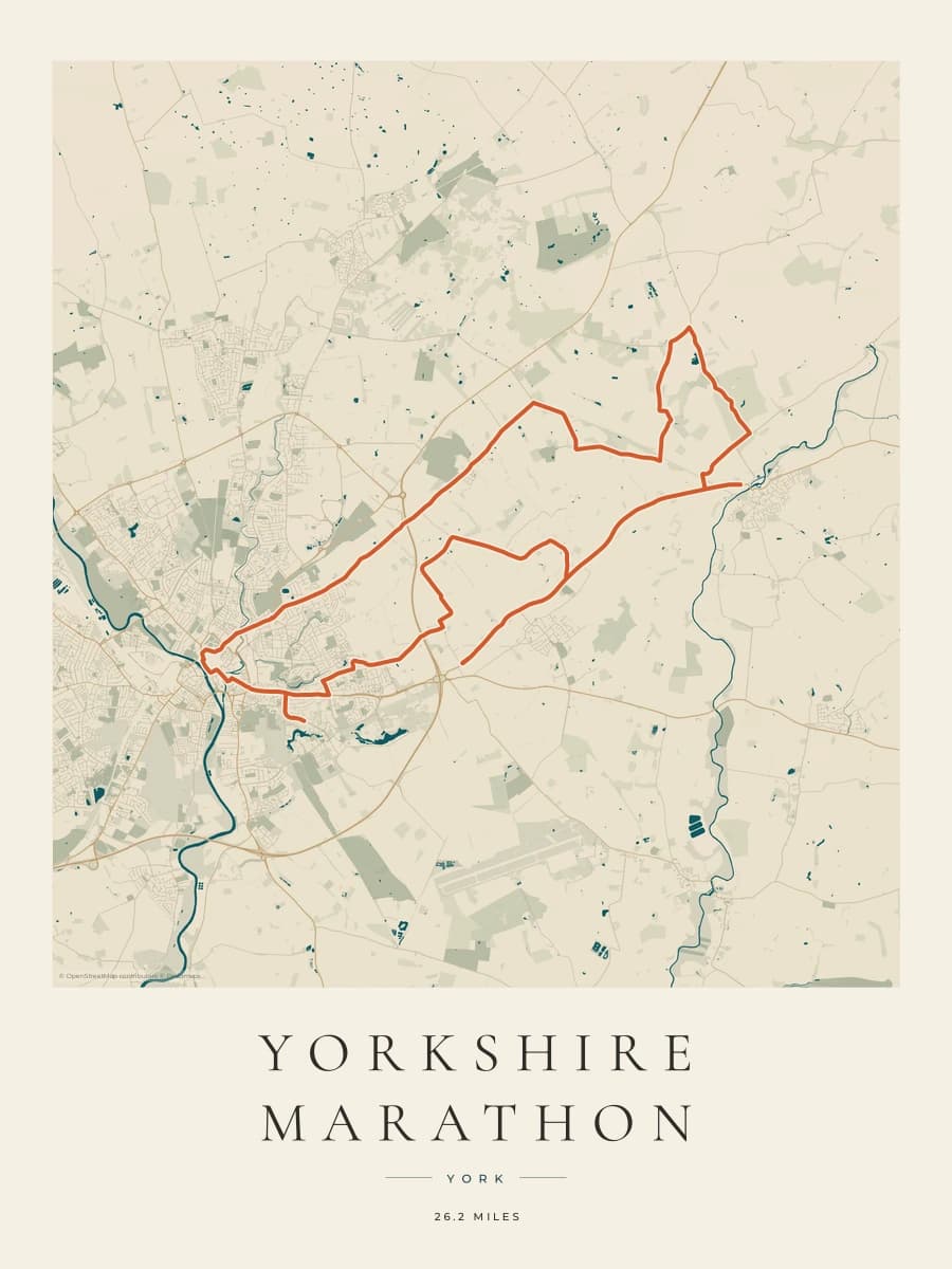 Yorkshire Marathon route map poster preview in the Coastal Atlas artwork style