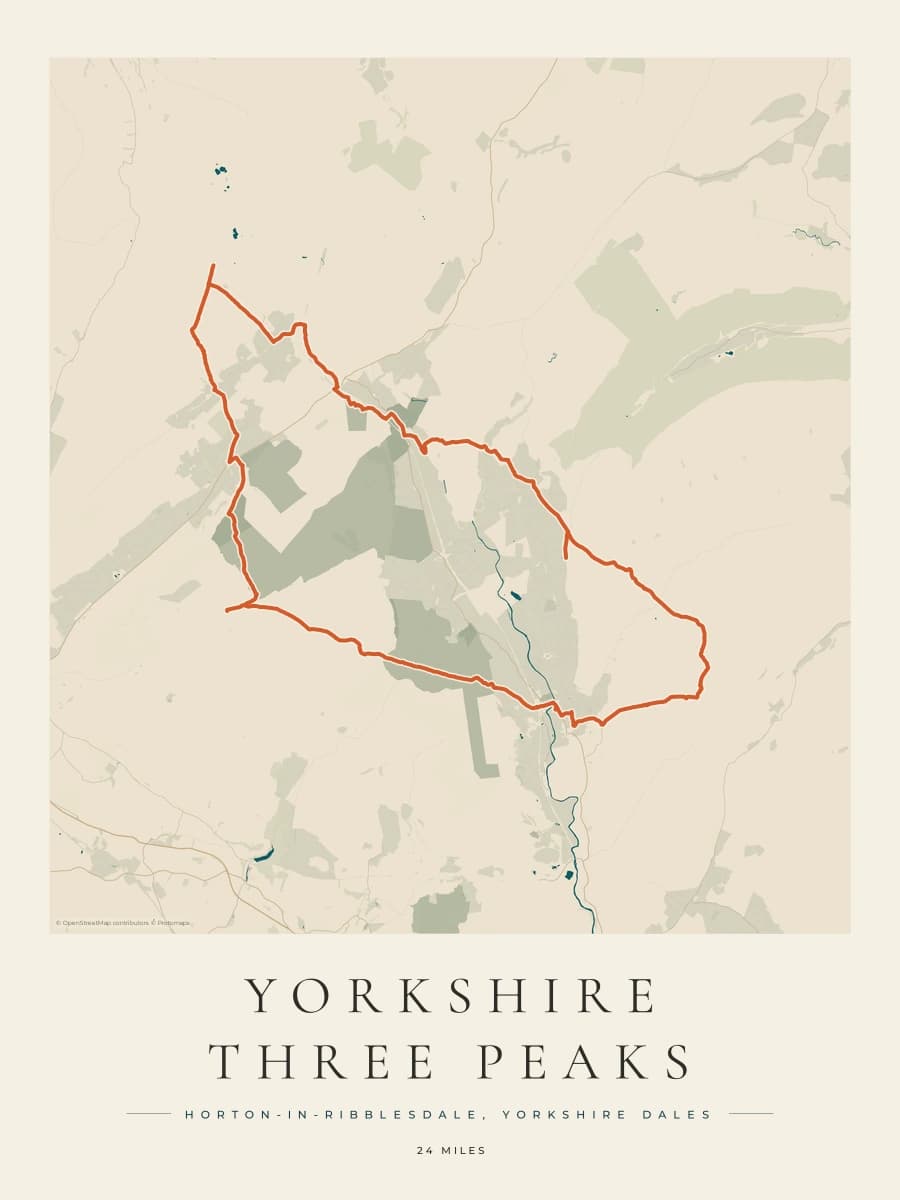 Yorkshire Three Peaks route map poster preview in the Coastal Atlas artwork style