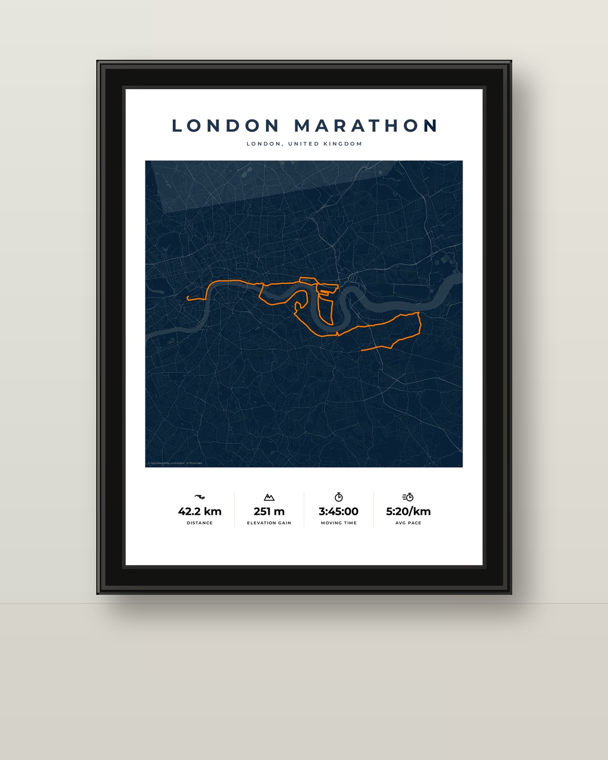 Framed custom marathon route print