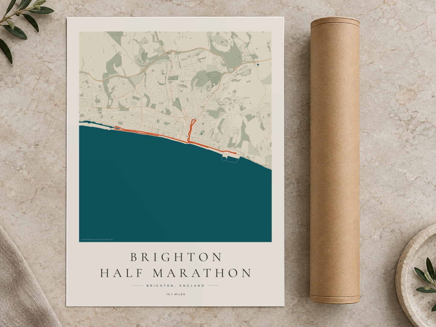 Brighton Half Marathon print beside its protective postal tube