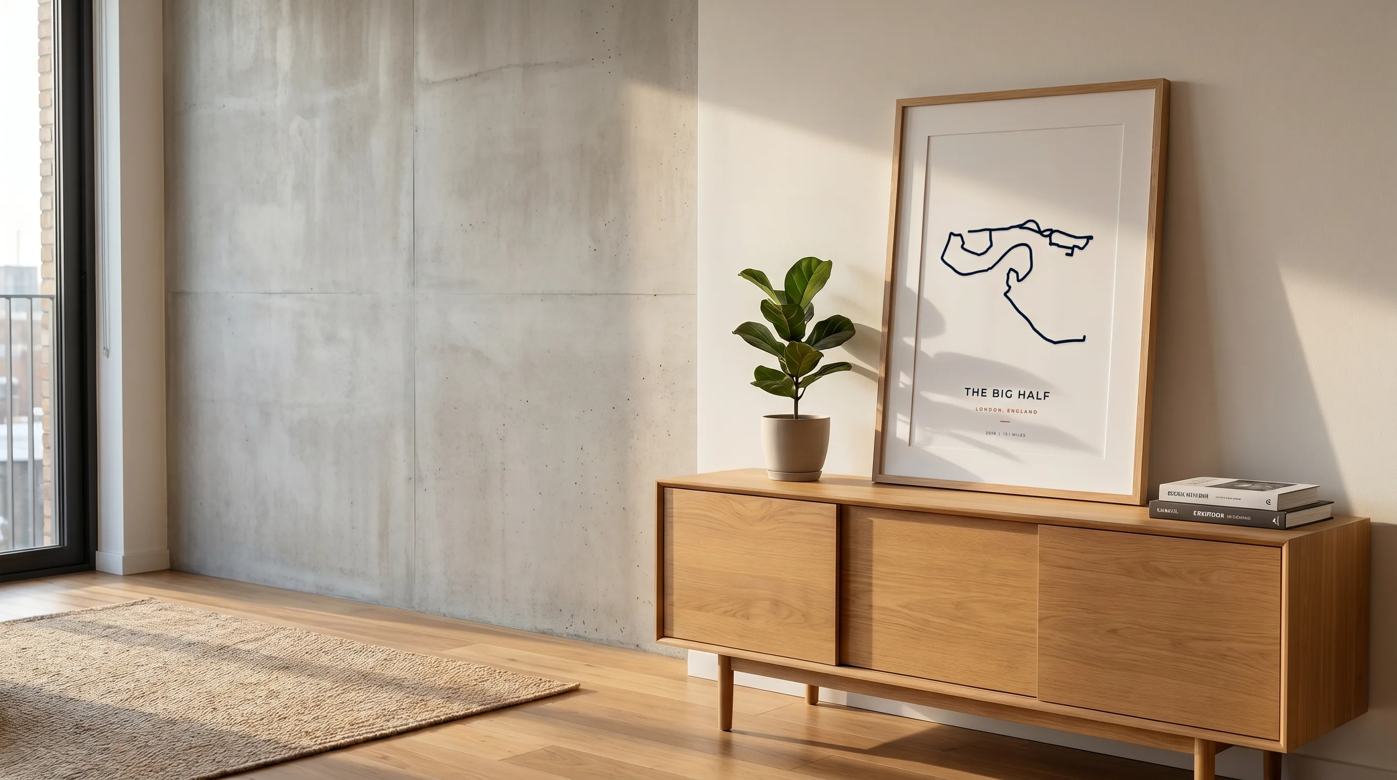 Framed The Big Half route poster in a warm Route Into Art wall art scene