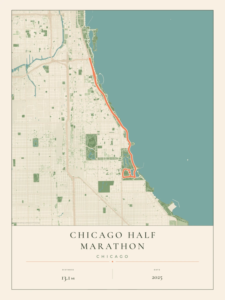 Chicago Half Marathon route map, 2025 course