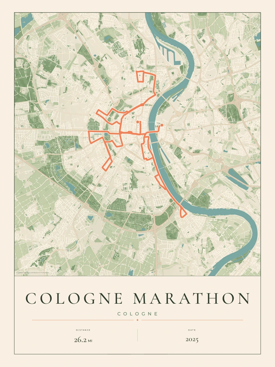 Cologne Marathon route map, 2025 course