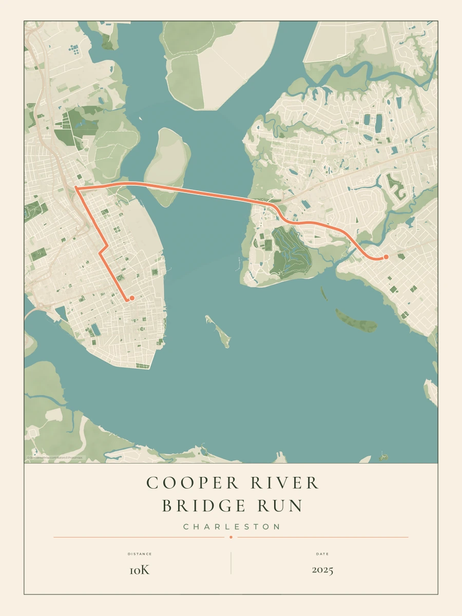 Cooper River Bridge Run route map, 2025 course