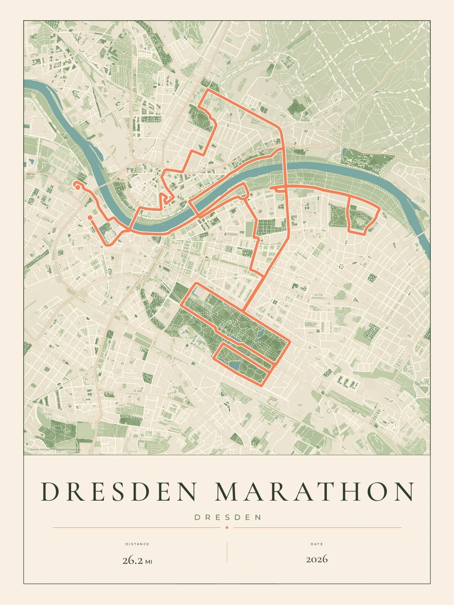 Dresden Marathon route map, 2026 course