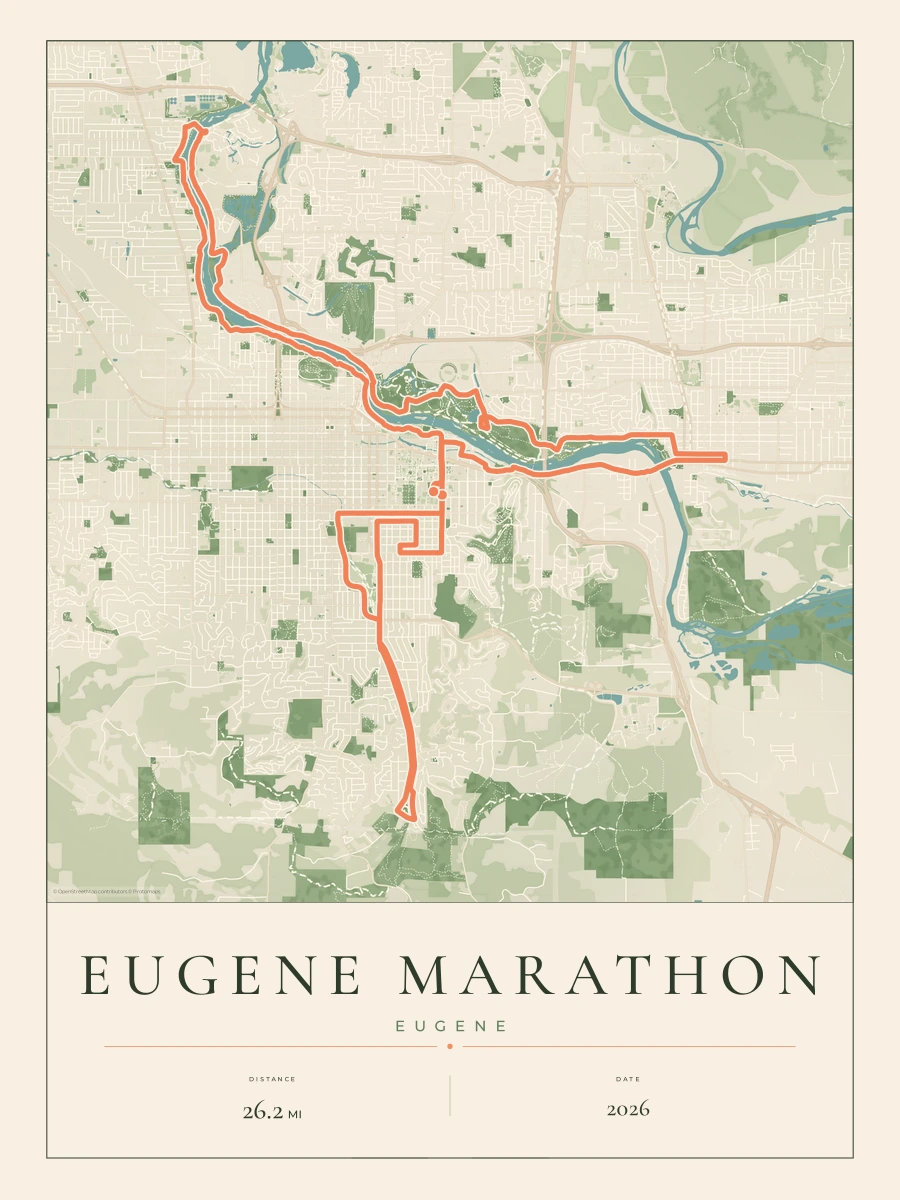 Eugene Marathon route map, 2026 course