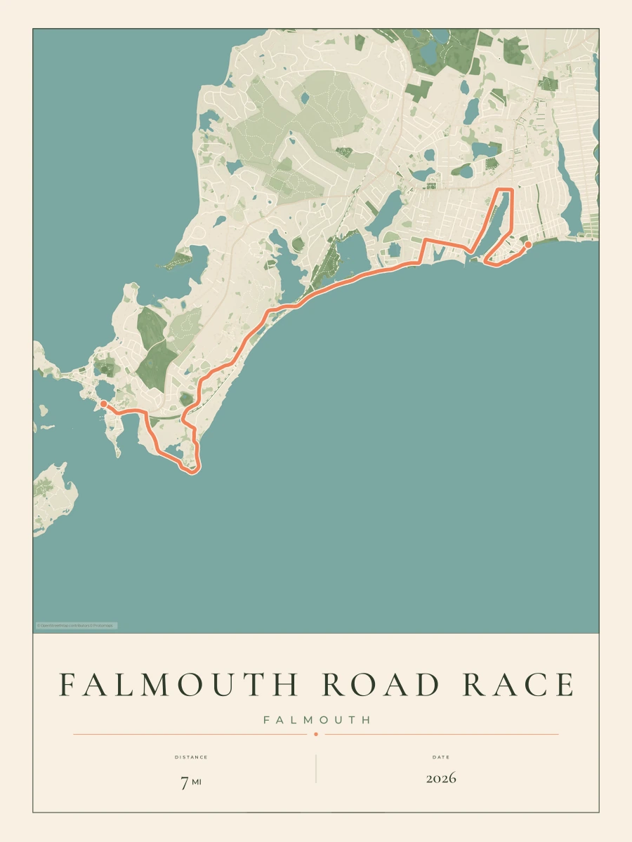 Falmouth Road Race route map, 2026 course