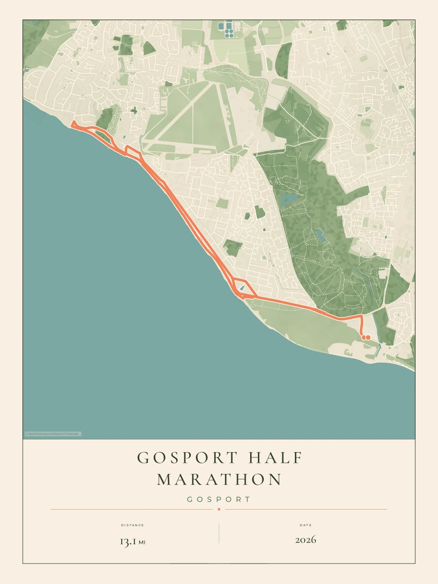 Gosport Half Marathon route map, 2026 course
