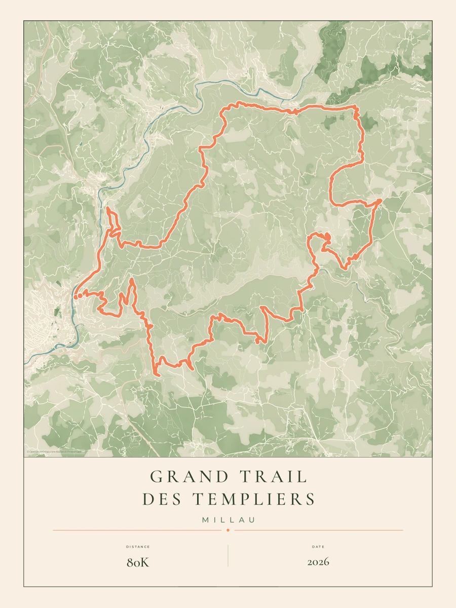 Grand Trail des Templiers route map, 2026 course