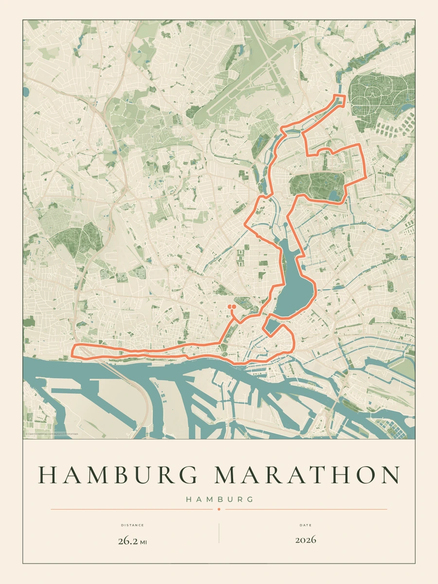 Hamburg Marathon route map, 2026 course