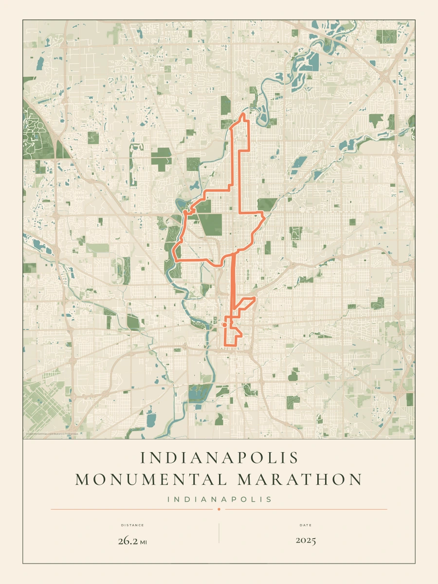 Indianapolis Monumental Marathon route map, 2025 course