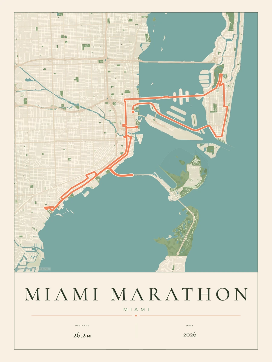 Miami Marathon route map, 2026 course
