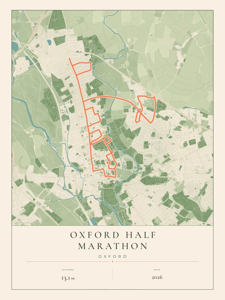 Oxford Half Marathon route map, 2026 course