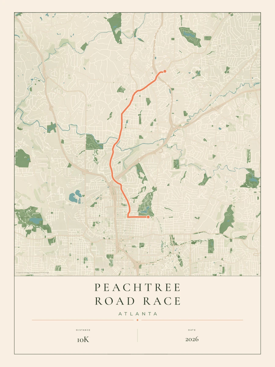 Peachtree Road Race route map, 2026 course