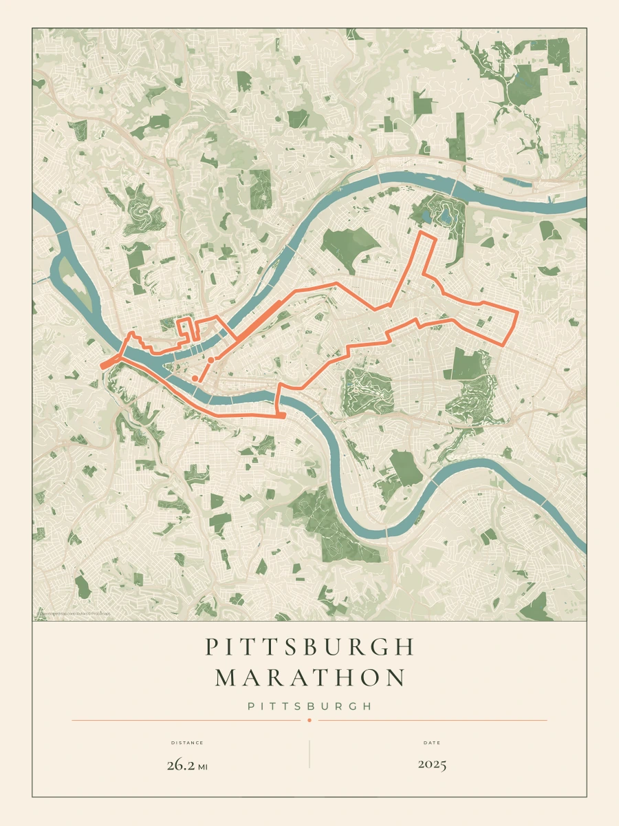 Pittsburgh Marathon route map, 2025 course
