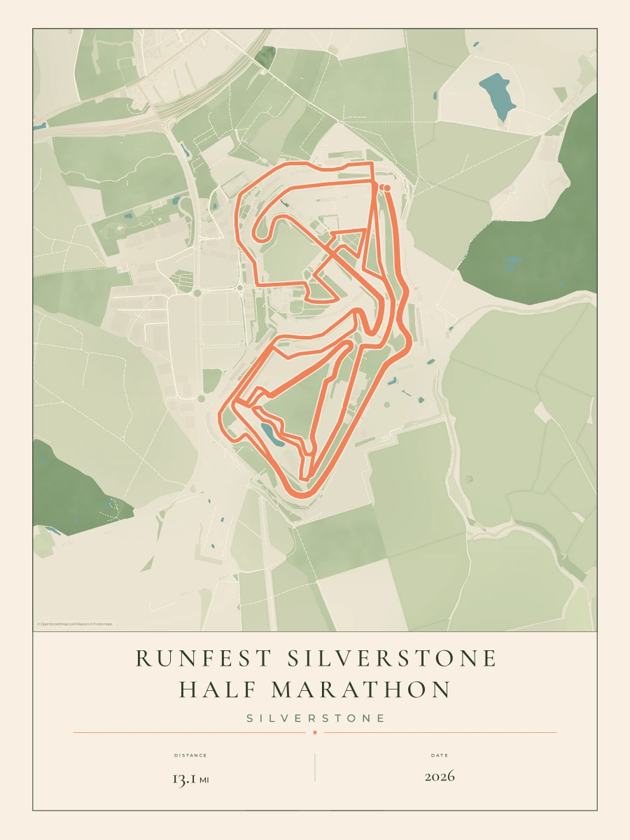 RunFest Silverstone Half Marathon route map, 2026 course