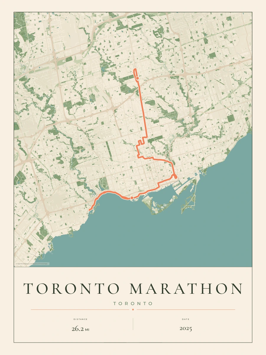 Toronto Marathon route map, 2025 course