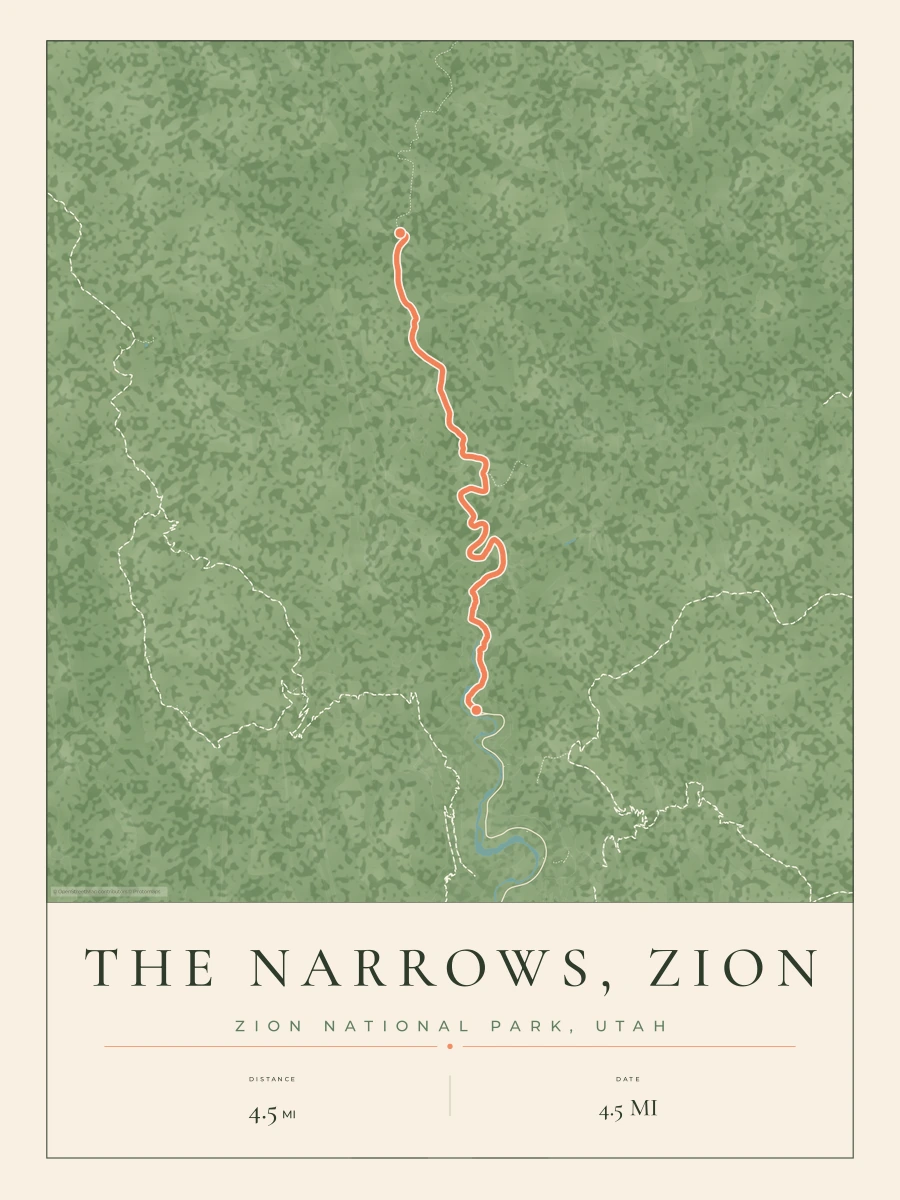 The Narrows, Zion route map